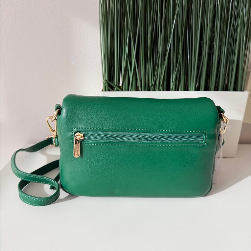 David Jones Green Leather Crossbody Bag Gold Hardware Adjustable Strap NEW - Picture 5 of 11